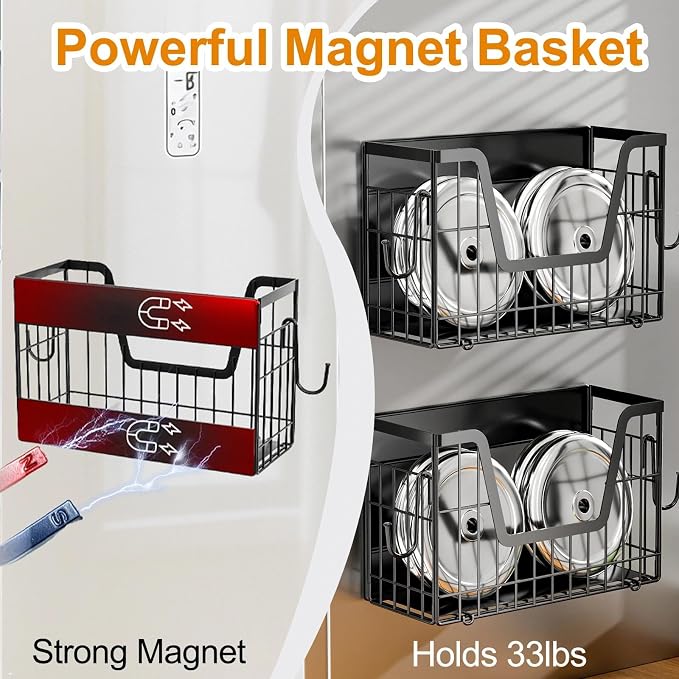 Magnetic Basket for Refrigerator Door,Magnetic Fridge Shelf Storage - 2pc | Versatile Produce & Vegetable Storage Container,Pantry Organizer & Holder,Large Capacity Basket for Kitchen,Cabinet,Pantry