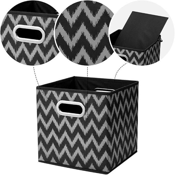 Collapsible Hard Cloth Cubes Storages Organizer Bins Chevron Storage Inserts Cubes Folding Fabric Storage Cubes Boxes 10.5x10.5 X 11 In Black Storage Baskets Drawer Organizer Closet Storage QY-SC10-3