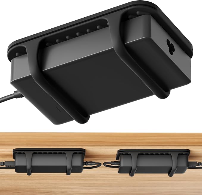 2 Pack Universal Silicone Laptop Charger Holder,Under Desk Power Brick Mount Organizer for Charging Brick & Cables,Flexible Non-Slip Power Bricks Mount,Secure Supply Holder for Laptop Charger,Black