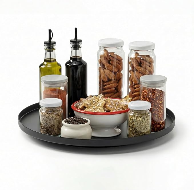 MUNEK 9" Lazy Susan Organizer,Metal Rotating Spice Rack Organization,Lazy Susan for Table Top,Pantry, Bathroom, Vanity, Black