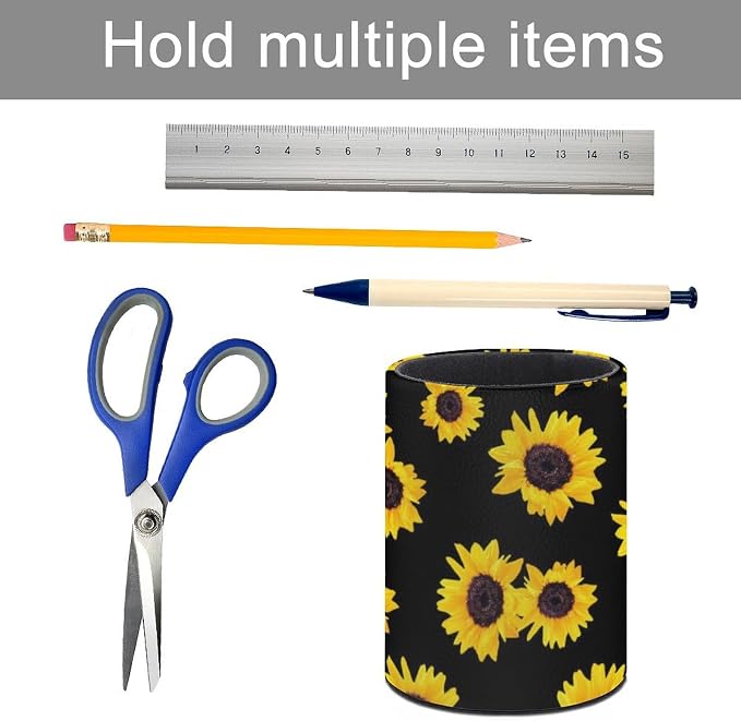 Sunflower Pen Holder Pencil Cup for Desk Organizer | Cute Makeup Brush Holder PU Multifunctional Office Suppliesfor Decor Home Classroom School