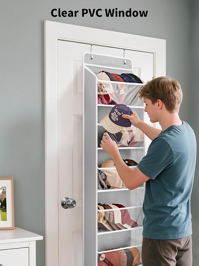 JARLINK Over The Door Toy Storage Organizer w/Clear Window, Grey, 2 Pack | Anti-Tilt 44 lb Load Capacity, Baby Toy Storage Organizer for Stuffed Animals, Nursery, Kid Bedroom, Newborn Baby Essentials