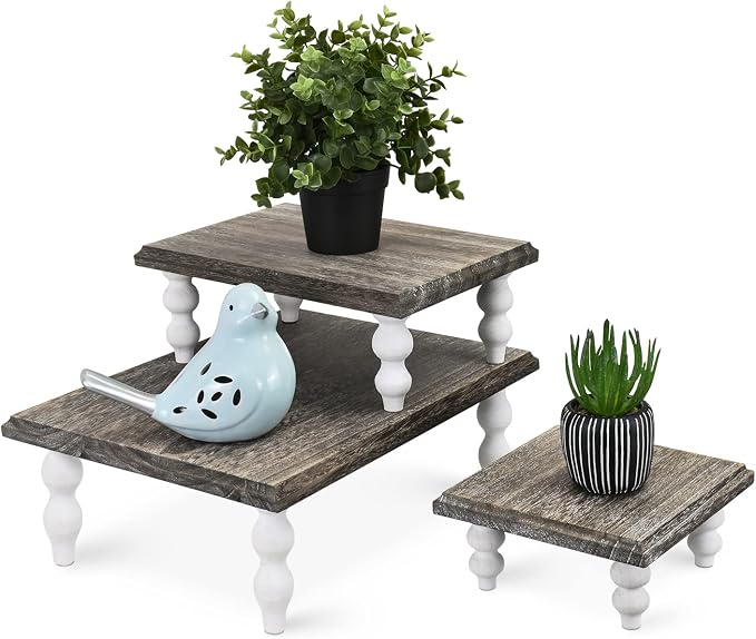 Ikee Design 3 Pcs Set Wooden Display Riser, Cupcake Dessert Display Riser, Countertop Centerpiece Dessert Serving Stand, Artificial Plant Stand for Garden Decor, Coffee Color