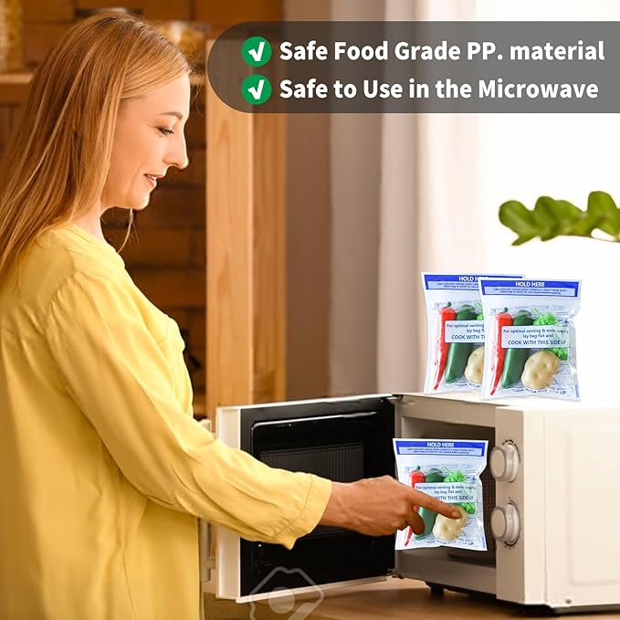 12 Pcs Microwave Steamer Bags 7.9 X 8.6 Inch Zipper Steam Cooking Bags Reusable Microwave Cooking Bag for Vegetables Potatoes and Meat (12)