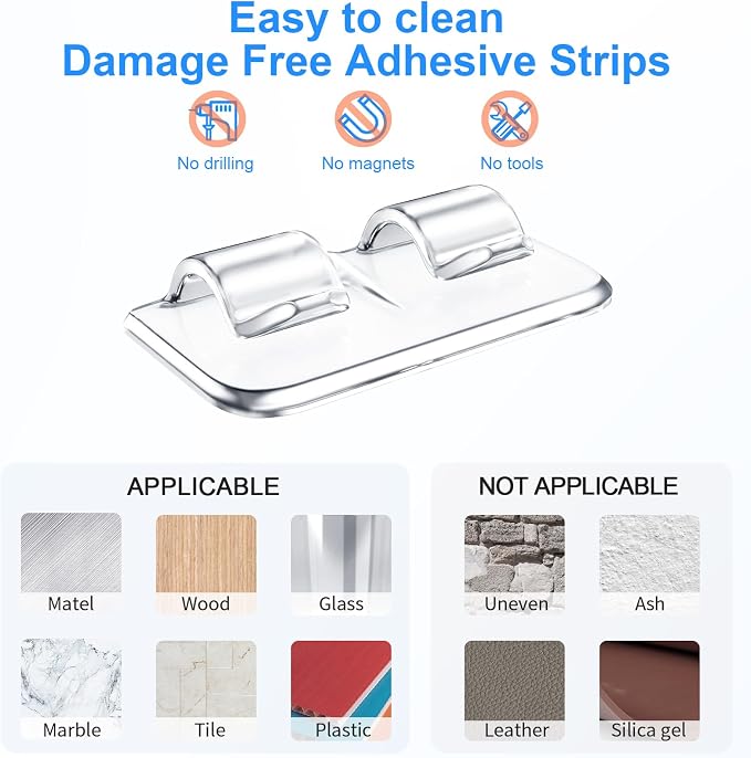 Hetyue Hooks for Outdoor String Lights Clips: 40Pcs Heavy Duty Light Hook | Outside Clear Cord Holders with Waterproof Adhesive Strips - Sticky Clip for Hanging Christmas Lighting Outdoors