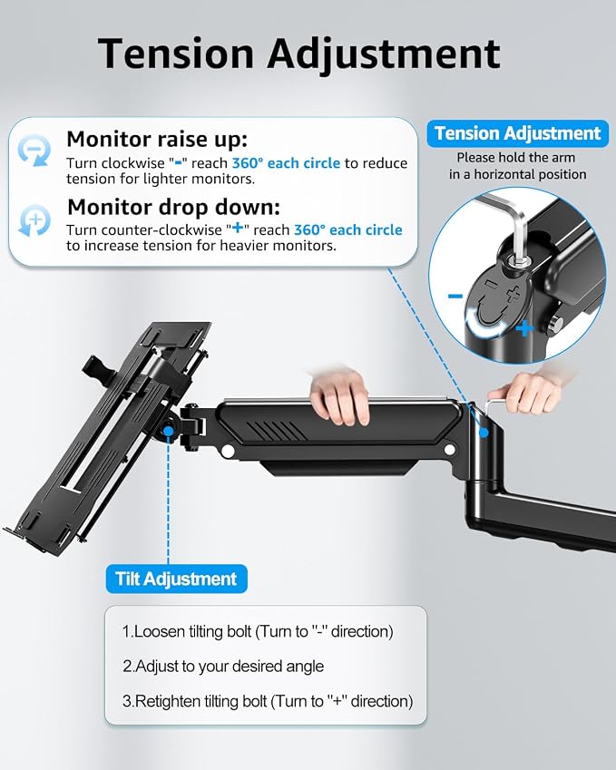 MOUNTUP Laptop Wall Mount, Adjustable Laptop Mount for Max 17" Notebook or Max 32" Monitor, Wall Mount Laptop Holder Holds 4.4-22lbs, 2-in-1 Laptop Arm with Ventilated Tray