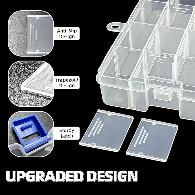 DUOFIRE Plastic Organizer Container Storage Box Adjustable Divider Removable Grid Compartment for Jewelry Beads Earring Container Tool Fishing Hook Small Accessories(34 Grids, White X 4)