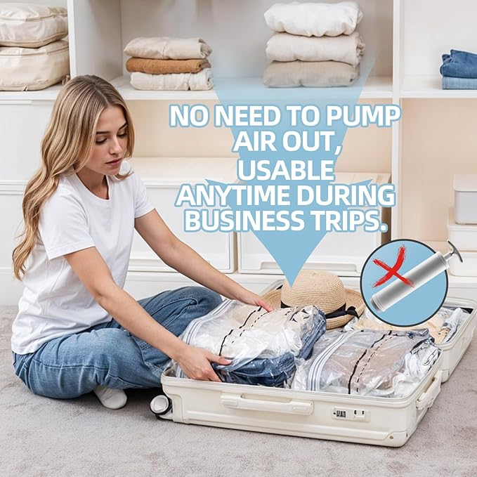 Cube Vacuum Storage Bags, 8 Pack Medium Size (25x19x11 inch), Vacuum Seal Bags for Clothing, Compression Packing for Clothes, Blankets, Baby Clothes, No Pump Needed