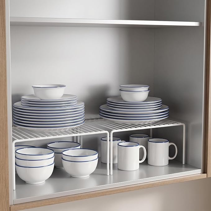 iPEGTOP Set of 2 Kitchen Cabinet Shelf Organizer, Medium (13 x 9.4 Inch) Bathroom Cabinet Organization Wire Shelf Rack, Rustproof Storage Space Saver Shelves for Countertops Pantries Utensils -White