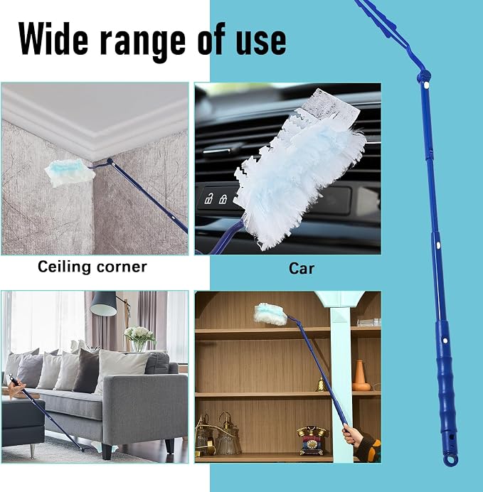 Colingmill 4 Pcs 3 ft Replacement Handles Compatible with Duster Refills, Long Extended Handle Only, Adjustable Length for Ceiling Fans, Blinds, Shelves, Windows, Foldable & Extendable (Blue)