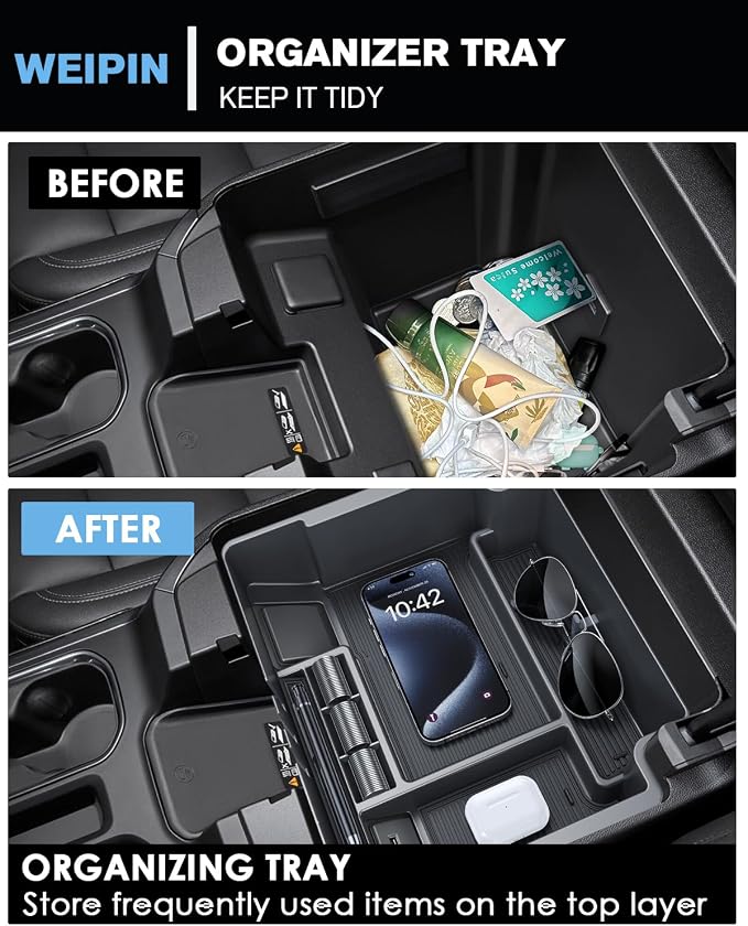 Silverado Sierra Center Console Organizer - Refreshed Models 2024-2026 Chevy Silverado/GMC Sierra 2500HD 3500HD - (Full Console w/Bucket Seats ONLY) - Black