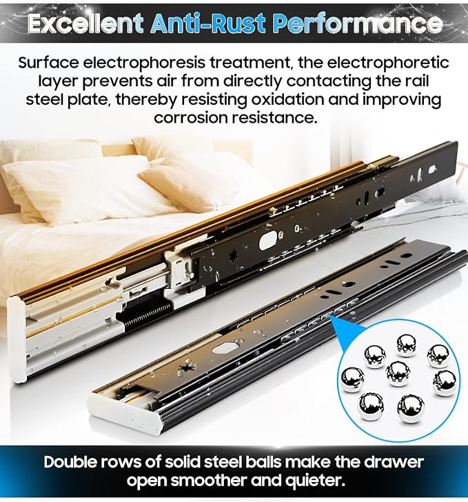 YENUO 10 Pairs Soft Close Drawer Slides Full Extension 12–24 Inch 100 LB | Side Mount Heavy Duty Quiet Self Closing Cabinet Drawer Glides Rails Ball Bearing 12–24 Inch for Kitchen Dresser Hardware