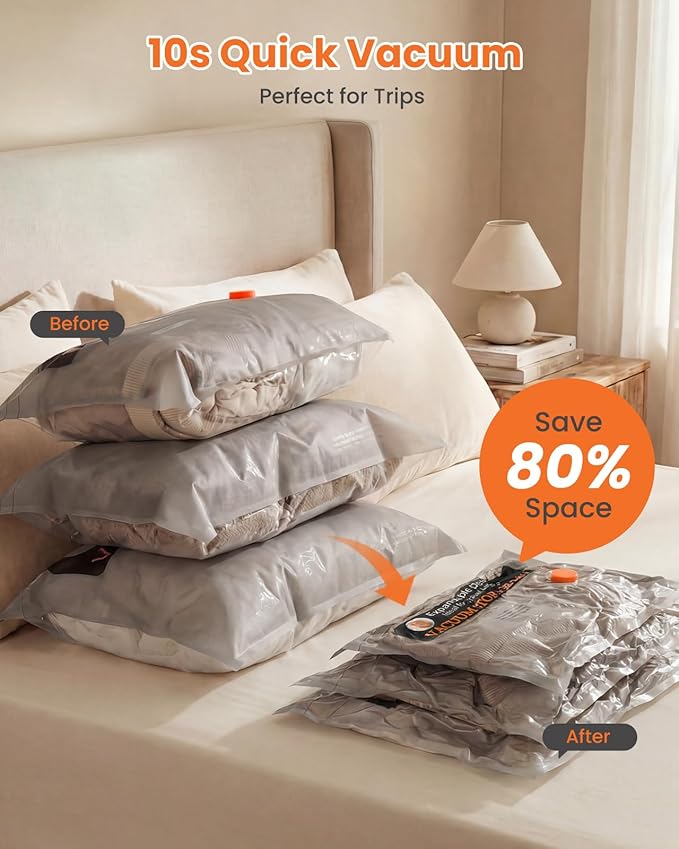 Travel Vacuum Bags for Clothing with Rechargeable Electric Pump, 15 Pack Compression Packing Storage Bags for Luggage and Suitcase, Space Saver Seal Bags for Cruise and Vacation