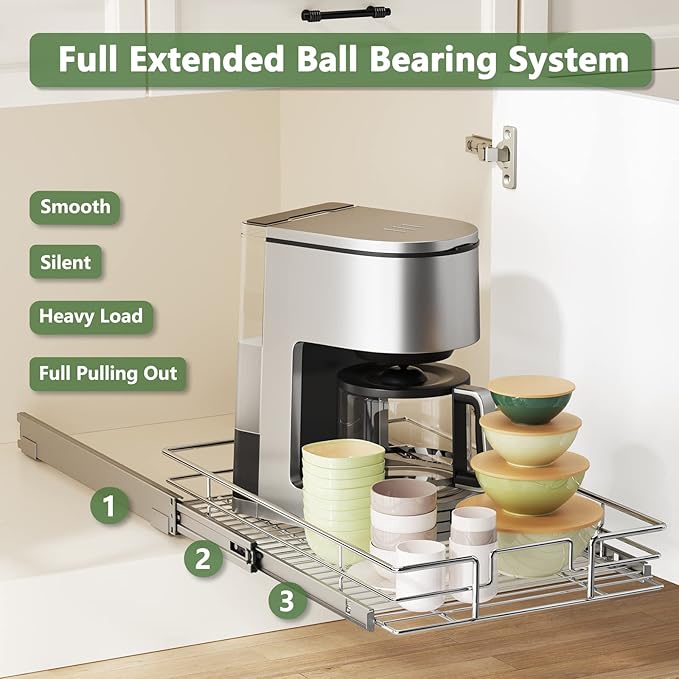 LOVMOR Pull Out Cabinet Organizer 11½" W x 21½" D, Kitchen Cabinet Pull Out Shelves Slide Out Storage