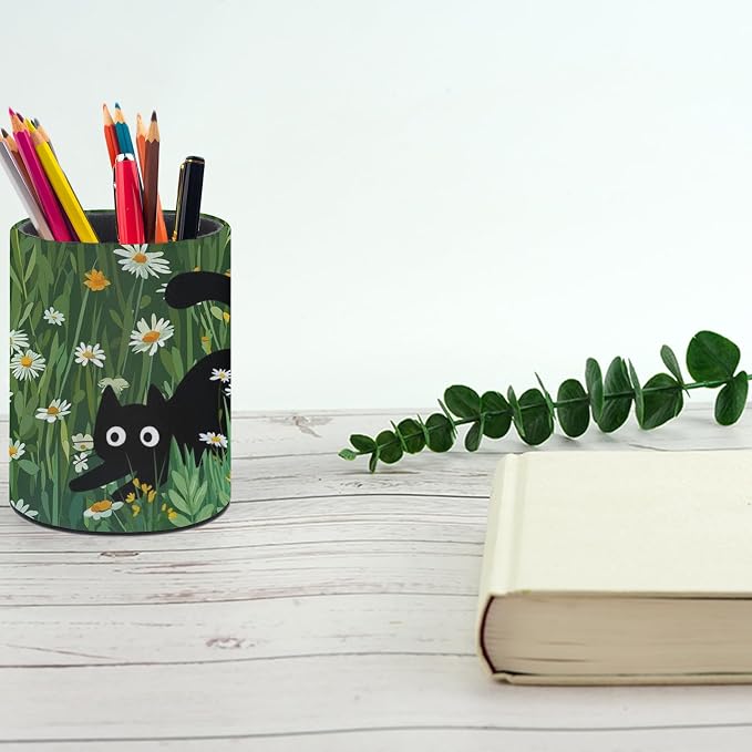 Cute Cat Pen Holder Pencil Cup for Desk Organizer | Cute Makeup Brush Holder PU Multifunctional Office Suppliesfor Decor Home Classroom School