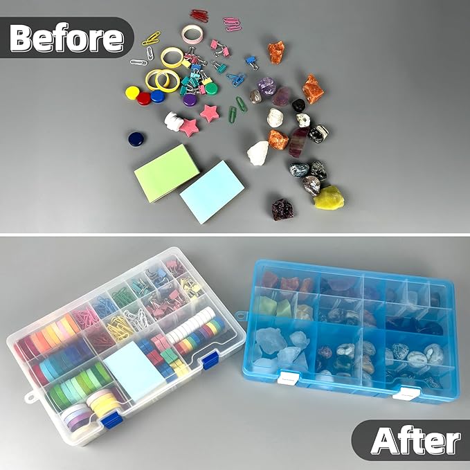 DUOFIRE Plastic Organizer Container Storage Box Adjustable Divider Removable Grid Compartment Big Clear Slot Box for Jewelry Beads Earring Container Tool Fishing Hook Small Accessories, Pink 34 Grids