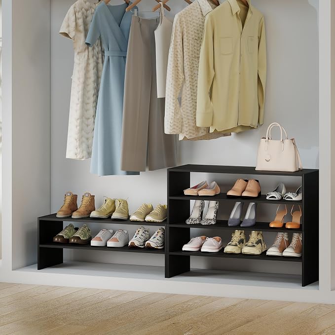 COSTWAY 6-Tier Shoe Rack, Extra Wide Shoe Shelf Organizer with Stackable Design, 31" Freestanding Adjustable Storage Shoe Stand for Small Space Entryway Hallway Closet (2,Black)