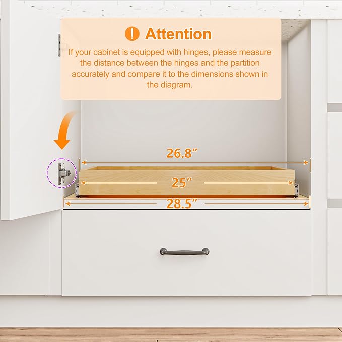 Pull Out Cabinet Organizer, 26" W x 21" D | Soft Close Pull Out Drawers for Cabinets with Heavy Duty Slides, Wood Slide Out Drawers for Kitchen Cabinets