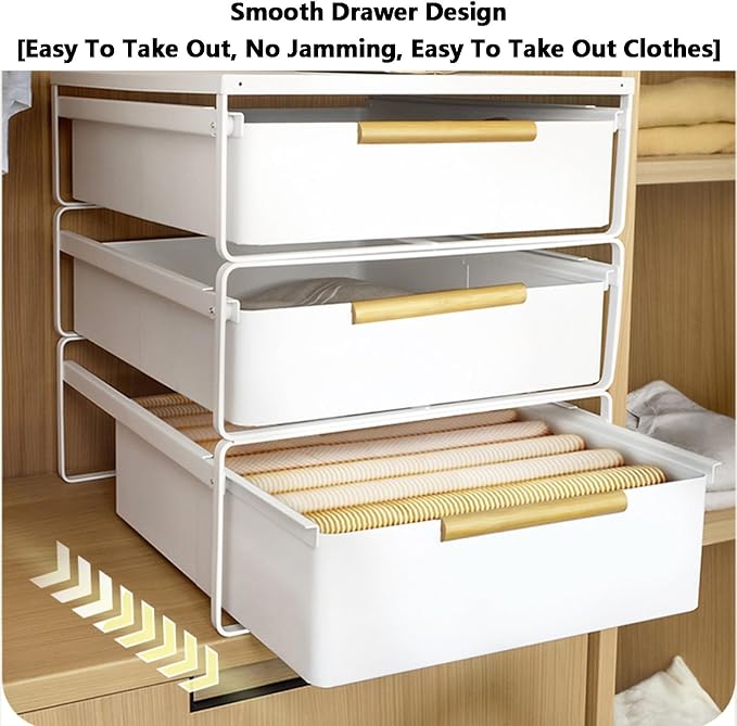 Closet Pull-Out Baskets,Stackable Storage Bins,Carbon Steel Drawer Basket,Smooth Pulling for Kitchen Pantry Cabinet and Closet(27.2x42.6x38cm)