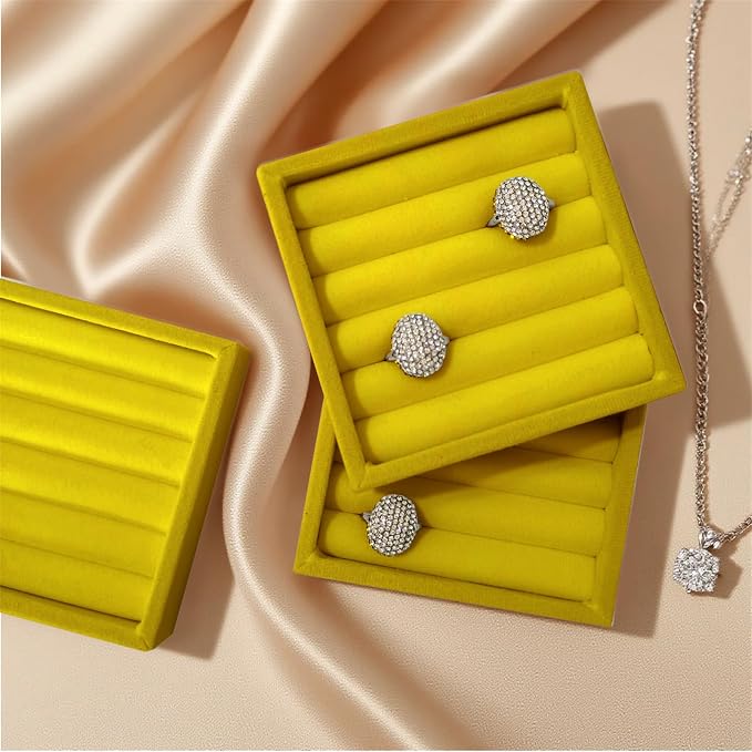 SCIKHETF Velvet Ring Earrings Studs organizer Tray Small Ring Insert Display Tray 5 Slots Stackable (Yellow)