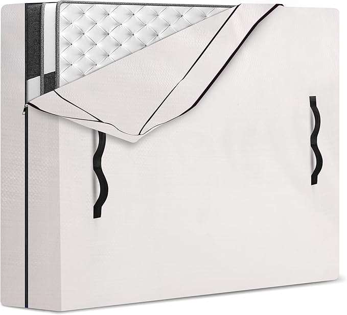 HOMESURE Mattress Bags for Moving and Storage with 8 Handles - Mattress Cover for Moving - Heavy Duty, Strong Zipper Closure, Moving Supplies & Moving Bag - Semi-Transparent, Queen