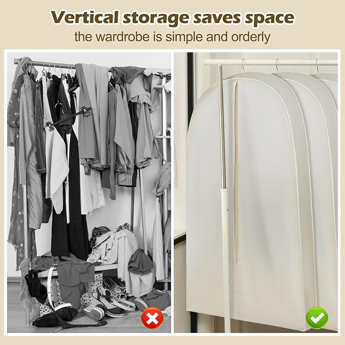 3 Pcs 42 Inch Acid Free Cotton Muslin Suit Garment Bag Long Dress Suit Storage Box Closet Organizer for Suits, Coats, Travel Bag