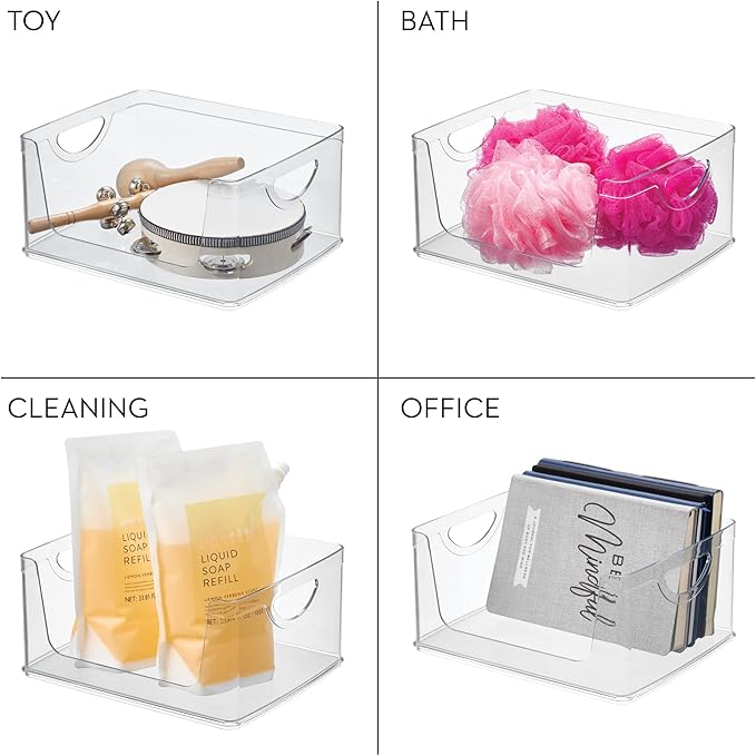 iDesign Stackable Open-Front Storage Bins with Handles for Kitchen and Pantry - Set of 4 - Clear