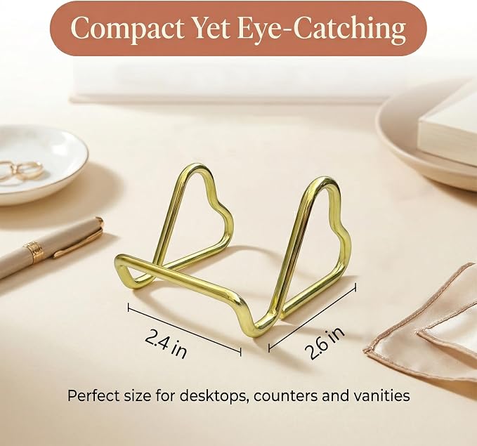 2 Pcs Cute Gold Metal Heart Business Card Holder for Desk | Metal Heart Business Card Display Stand, Pretty Desk Organizer and Cute Desk Accessories for Office Desktop