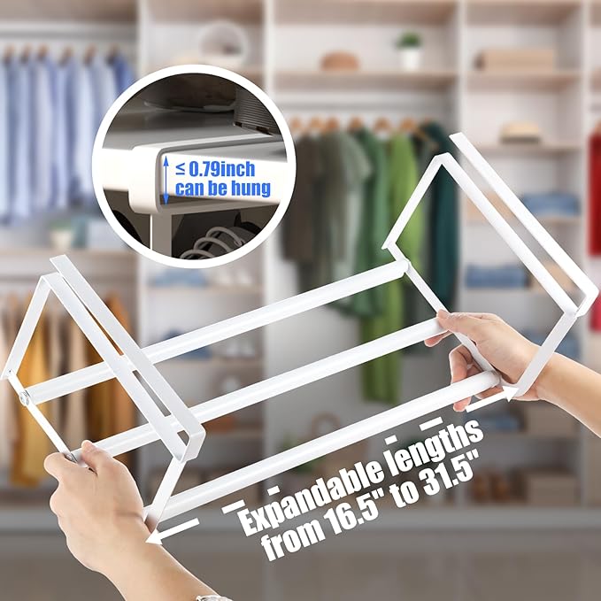 CroBlissful 1 Pcs Expandable Shoe Rack Organizer for Closet 16.5-31.5 Inch Adjustable Retractable Hanging Cabinet Shoe Shelf Dorm Room Storage for Space Saving (White)