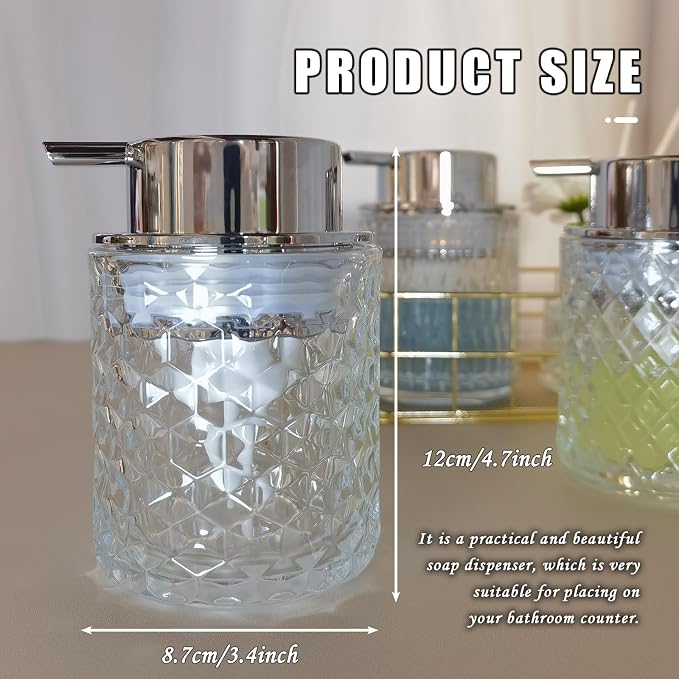 Glass Hand Foaming Soap Dispensers with Silver Pump Refillable Hand Soap Dispenser for Bathroom Kitchen (2Pack-D886+D887)