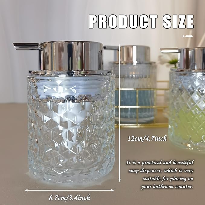 Glass Hand Foaming Soap Dispensers with Silver Pump Refillable Hand Soap Dispenser for Bathroom Kitchen (1Pack-D884)