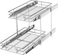 LOVMOR 2 Tier Individual Pull Out Cabinet Organizer 10½" W x 21½" D, Slide Out Kitchen Cabinet Storage Sliding Shelves