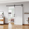 36''x84'' Sliding Barn Door with 6.6 Ft Barn Door Hardware Kit | Fits 32-34''W Openings, Pre-Drilled Holes Easy Assembly-Waterproof PVC Surface, H-Frame, White