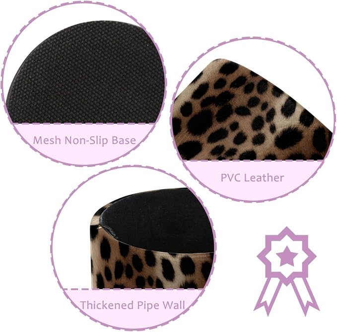 Faux Leather Pen Holder for Desk, Pencil Organizer Leopard Print Pen Cup Desk Decor Makeup Brush Holder Storage for Office Home