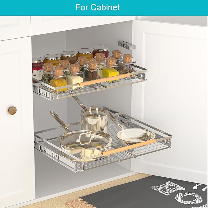 iPEGTOP 3 Pack Pull Out Cabinet Drawer Shelf Organizer, Extendable Sliding Slide Out Pantry Shelves Storage Heavy Duty for Kitchen Cabinets Under Sink, Adjustable Width 17.1~28" W x 22.5" D