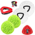 Spin Mop Refills Compatible with OCedar EasyWring 1-Tank, 4-Pack Microfiber Replacement Heads (2 White, 2 Green), 1 Scrub Brush & 1 Mop Base, Floor Cleaning Accessories