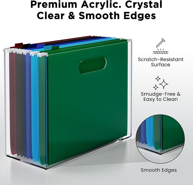 File Organizer for Desk - This Acrylic Storage Box is great for Office Organization - Its Modern Acrylic Magazine Holder makes a Great Gift for Home/Work Space