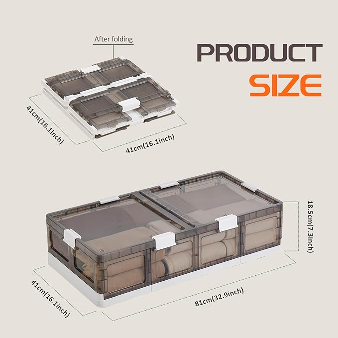 2-Pack Under Bed Storage Containers with Wheels - Stackable, Foldable Plastic Storage Boxes with Lids for Clothes, Shoes, Blankets - Perfect for Bedroom Organization and Dorms
