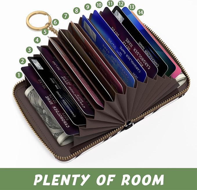 Aiawoxc Credit Card Holder, Small RFID Wallet Slim Leather Card Organizer Case with Zipper and Keychain, Stylish Zebra Print