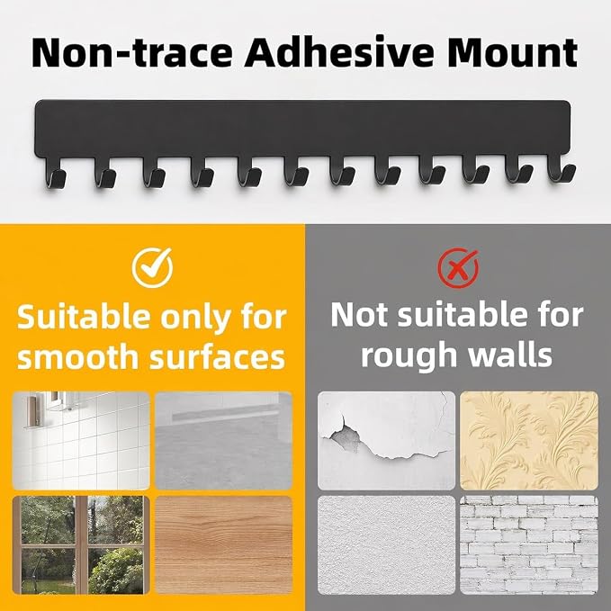 Self-Adhesive Metal Necklace Organizer, Sturdy Necklace Holder Wall Mounted with Hooks for Tangle-Free Jewelry Storage, Self-Adhesive Hanging Jewelry Organizer, No Drilling, 2 Pack (Black)