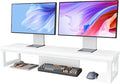 Dual Monitor Stand Riser, Large Computer Monitor Stand for 2 Monitors, Multi-Purpose Desk Organizers and Accessories, Wood and Steel Desk Shelf for Computer, Laptop, Printer, TV, White