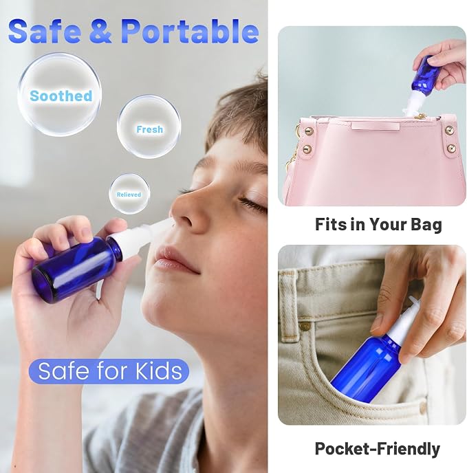 1 oz Empty Nasal Spray Bottles 10 Pack, Blue Glass Refillable Sprayers | Leakproof & Durable for Saline, Essential Oils, Sinus Relief, Allergy Care,Travel,Home Use, Includes Dropper & Labels