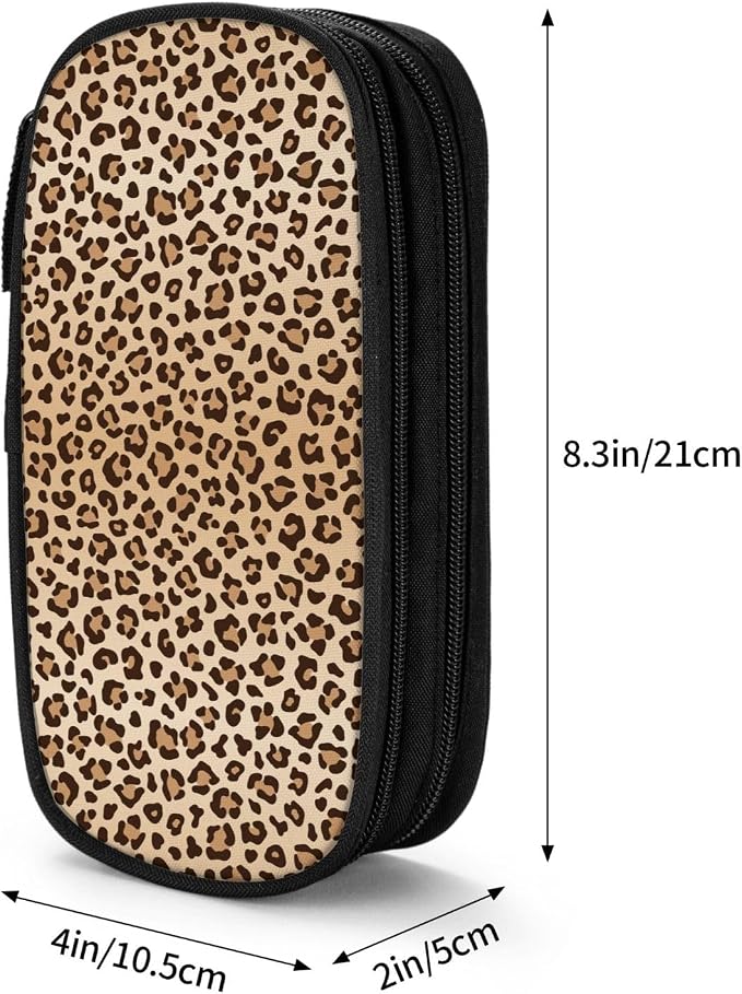 Perinsto Leopard Print Pencil Case Big Capacity Multi Compartment Stationery Box Cheetah Pencil Pouch Holder Desk Organizer For School Office Home
