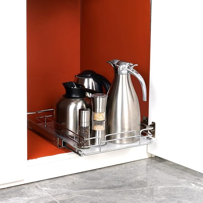 VEVOR 15.5" Wx21 Dx3.5 H Pull Out Cabinet Organizer, Heavy Duty Slide Out Pantry Shelves, Chrome-Plated Steel Roll Out Drawers, Storage for Home Under Sink, 17" Wx22 Dx7 H Install Size for Cabinet