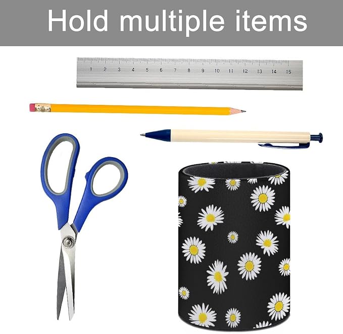 Daisy Pen Holder Pencil Cup for Desk Organizer | Cute Makeup Brush Holder PU Multifunctional Office Suppliesfor Decor Home Classroom School