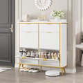 Fluted Shoe Storage Cabinet with 4 Flip Drawers & 2 Drawers, Freestanding Hidden Shoe Organizer with Adjustable Shelves, Wood Narrow Shoe Rack Cabinet for Entryway, Hallway, Foyer, White