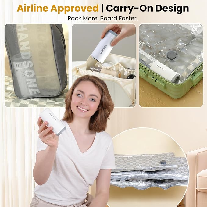 21 Pack Vacuum Storage Bags for Travel with Digital Display Air Pump,Carry-on Packing Bags for Luggage and Suitcase,Space Saver for Clothes