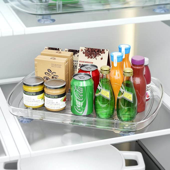 HIYOHIYO 2-Pack Clear Lazy Susan for Refrigerator Rectangular Fridge Turntable Organizers and Storage Pull Out & 360° Rotating for Cabinet Pantry Kitchen Table Bathroom (13.7"x10.2")