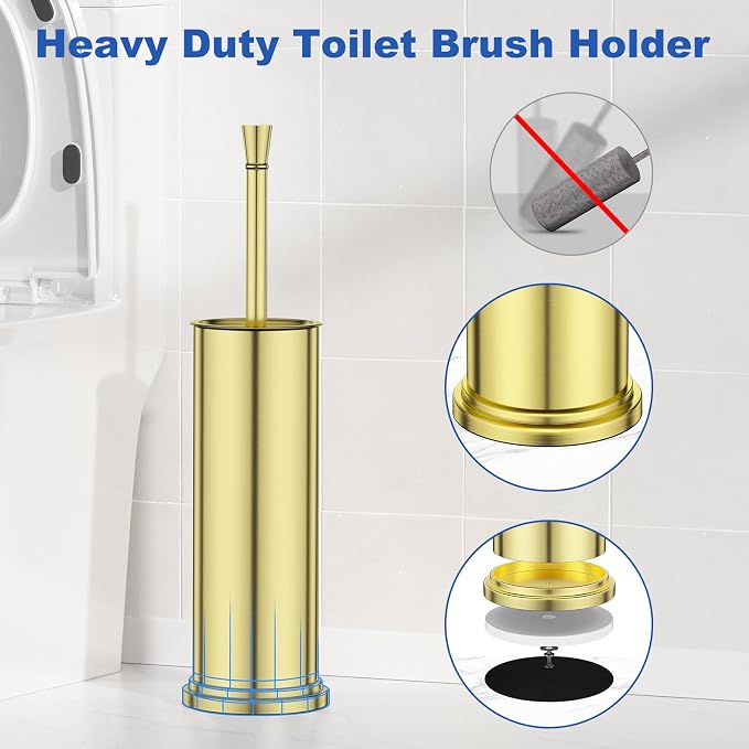 Toilet Brush and Holder Set：304 Stainless Steel Heavy Duty Toilet Bowl Brush，Removable Inner Bowl and Splash Protection，Bathroom Toilet Brush-Dense Bristles for Through Cleaning