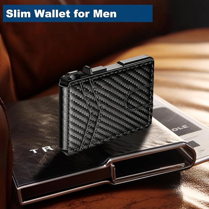 ZALVEX Wallet for Men, Mens Minimalist Wallet 9-13 Cards, Slim Compact Wallet with Money Clip & ID Window, RFID Blocking Smart Pop Up Card Wallet, Metal Aluminum Credit Card Holder Bifold Wallet | Money Clip & ID Window, Smart Pop Up Card Wallet, Metal...